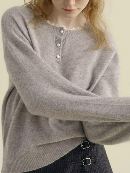 French Style Lace-Trimmed Winter Sweater