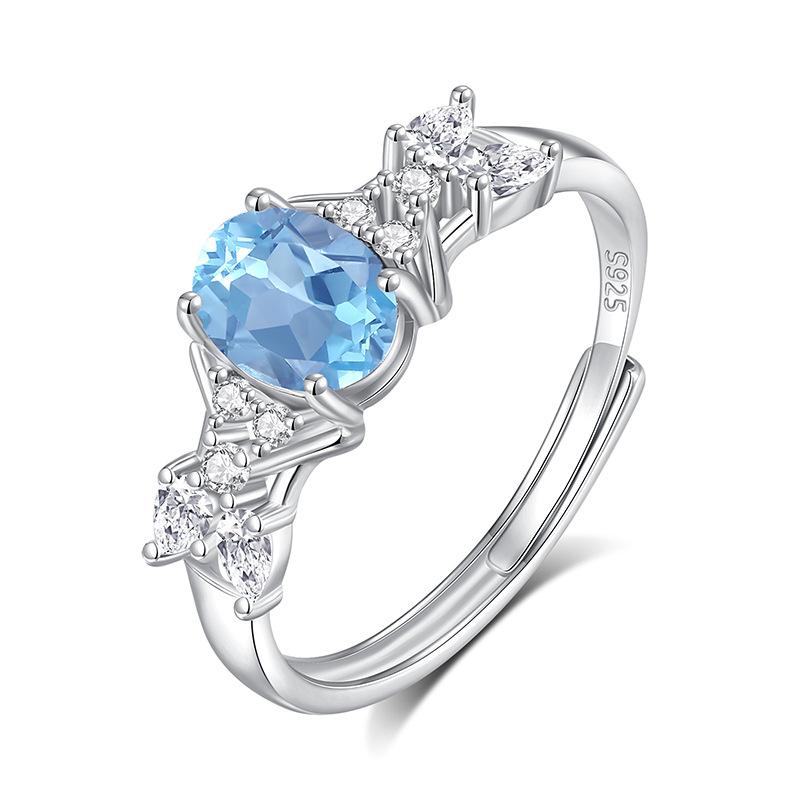 S925 Sterling Silver Natural Stone Ring for Women, Japanese Style Elegant Crystal Band, Adjustable Dainty Jewelry, Daily Wear & Gift for Girlfriend