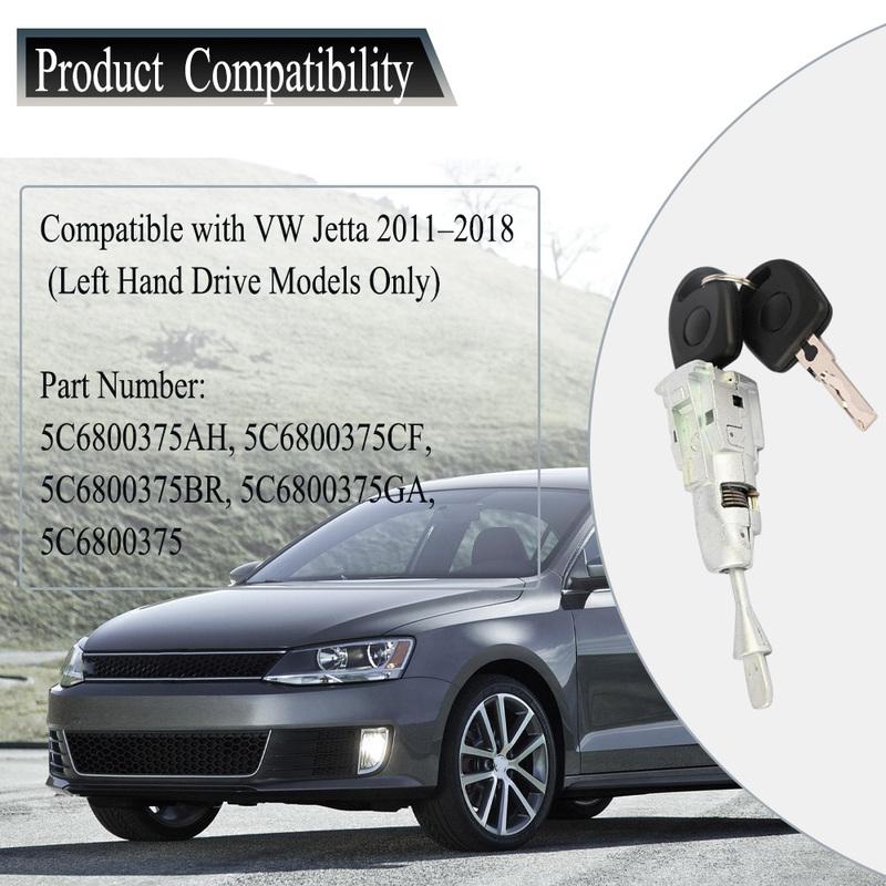 Front Left Door Lock Barrel Cylinder with 2 Keys for VW Jetta 2011 2012 2013 2014 2015 2016 2017 2018 5C6800375