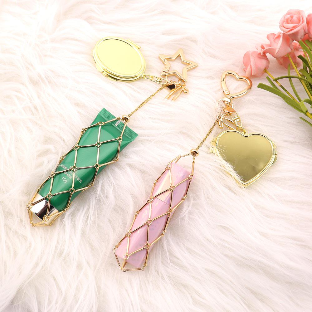 Fashion Metal Mesh Crossbody Bag Charm Keychain Lipstick Accessory