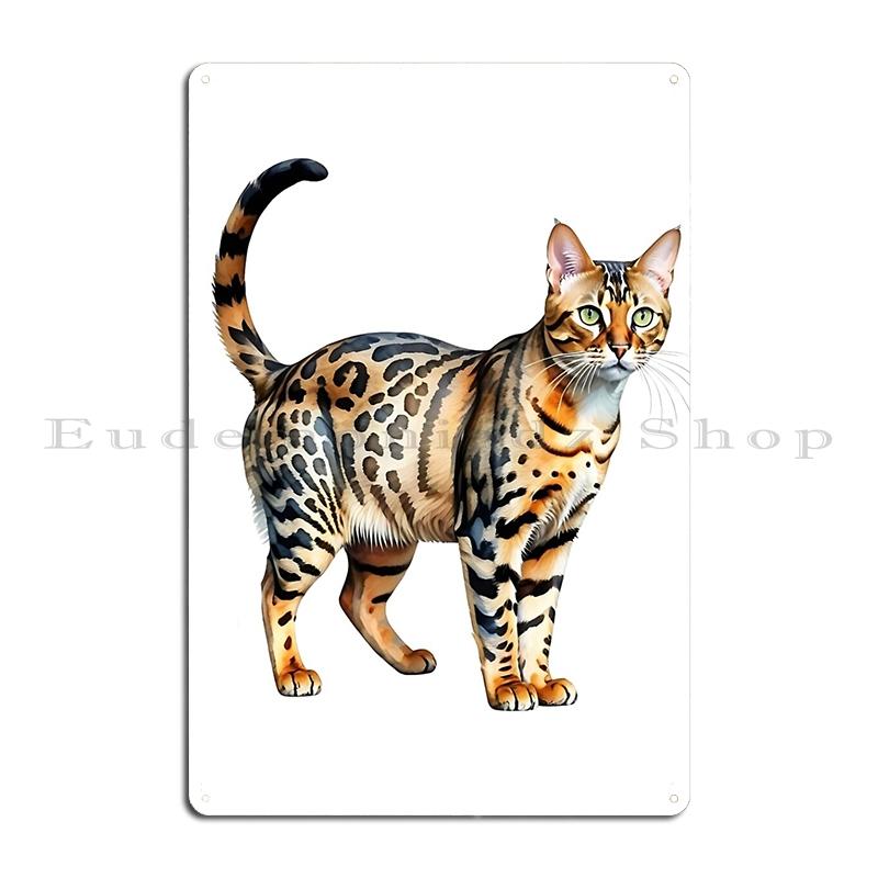 Bengal Cat Metal Sign Wall Plaque Club Party Living Room Designing Hand Drawn Bengal Cat Tin Sign Poster