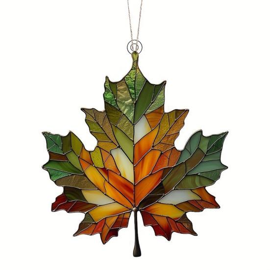 Lønneblad Solfanger Hengende Dekorasjon Thanksgiving Dag Høst Farget Glass 2D Flat Akrylglass Vindu Vegghengende Skilt Ornament