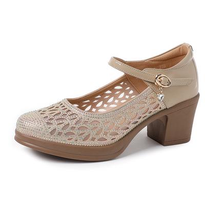 Moda GKTINOO 2025 Zapatos Primavera Otoño Mujer Cuero Genuino Zapatos de Salón para Mujer Plataforma de Señora Hueco Pedrería Tacón Alto Zapatos de Mujer