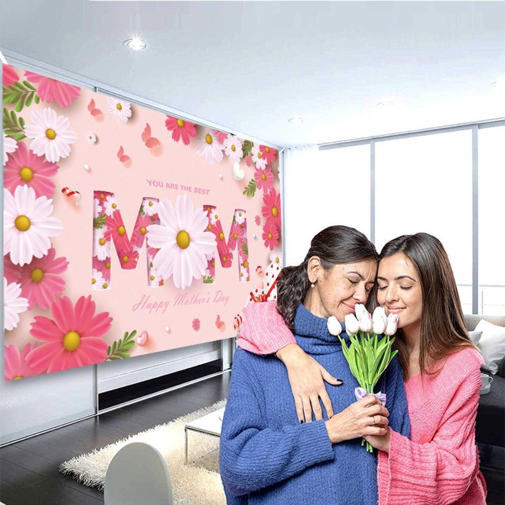 Pink Happy Mother’s Day Backdrop Flower Butterfly Flower Hanging Background  Home Party Decor