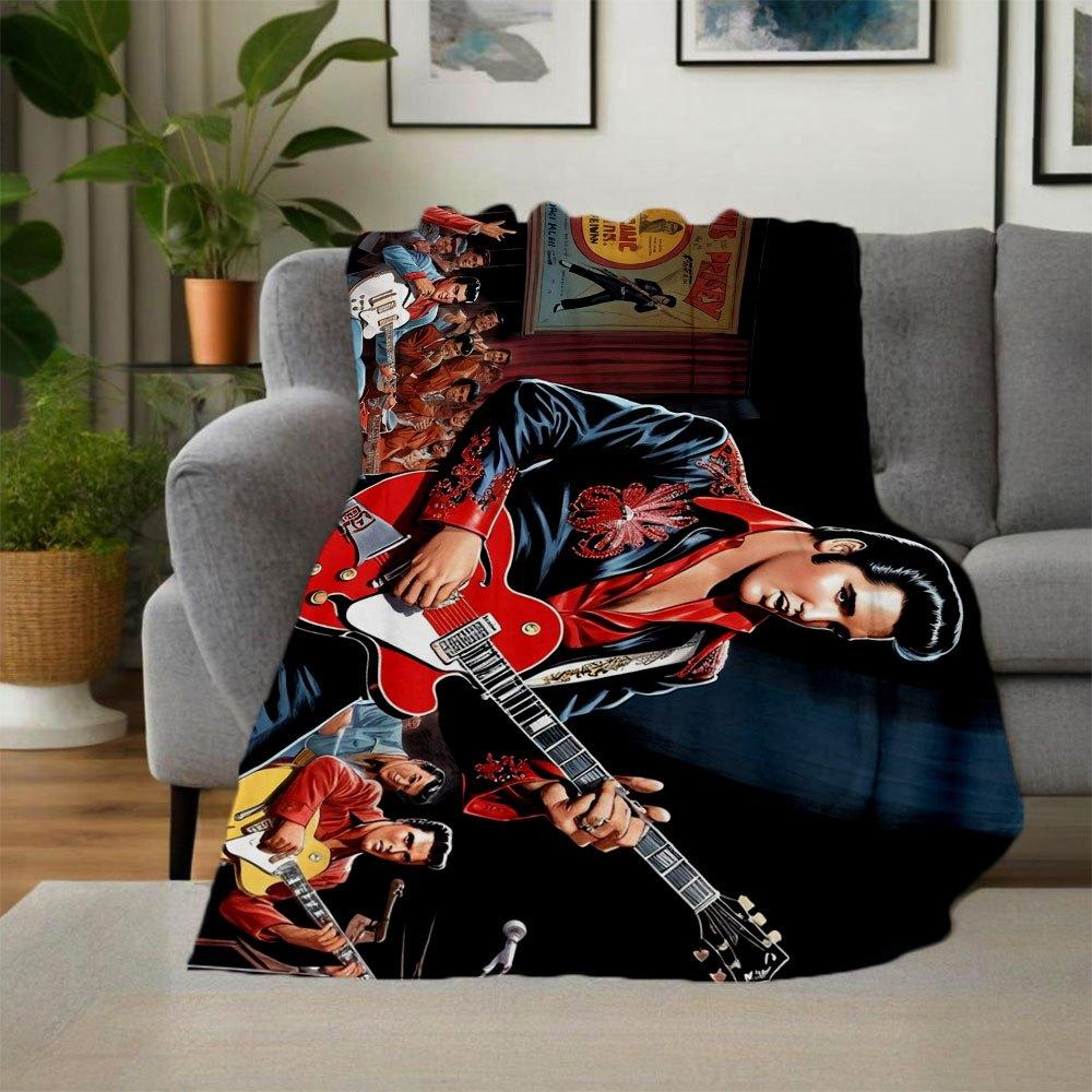"Elvis Presley: King of Rock 'n' Roll Guitar Art Print"Blanket Flannel Throw Blanket for Sofa, Bed, Travel, Camping, Office, Couch, Chair, A