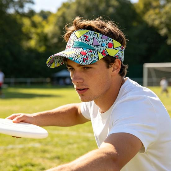 Unisex Sun Hat Breathable Hollow Top Sun Visor Hat Adjustable Size Geometric Pattern Large Brim Outdoor Running Fitness Travel Hat