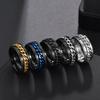 Western Fashion Rotatable Chain Ring Silver Black Gold Titanium Steel Rings For Men Women Simple Design