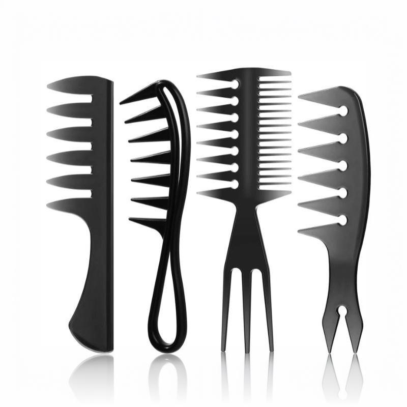 4 PCS Professional Men Grooming Comb Set Anti-static Wide Tooth Comb Hair Pick for Salon Barber Home Use