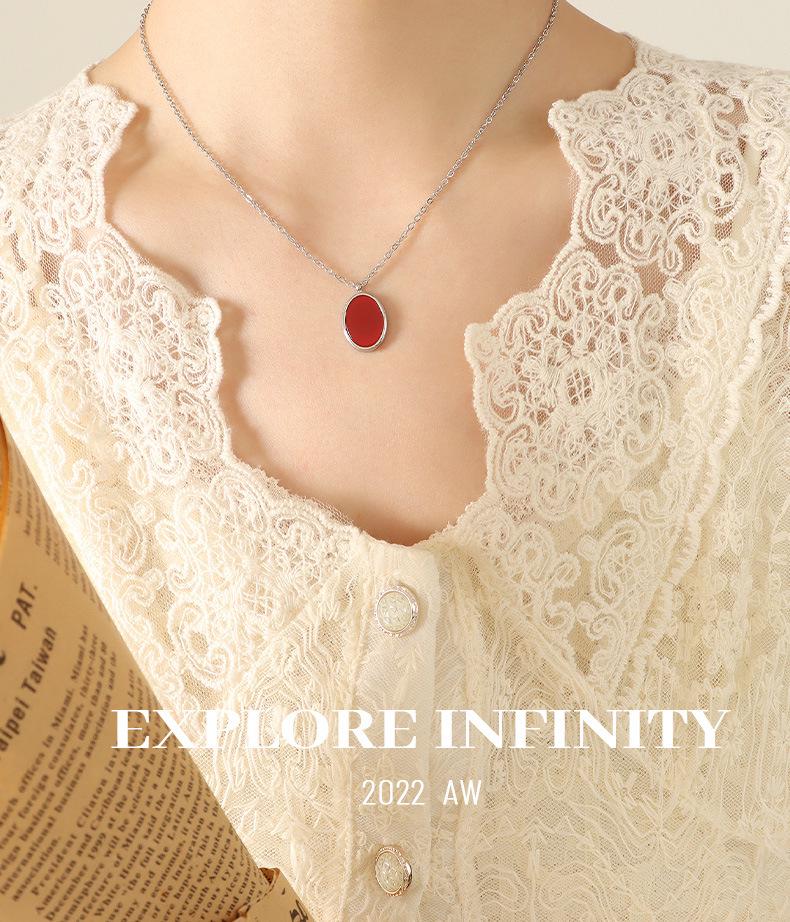 Collana Pendente Ovale in Acrilico Elegante Retrò Francese - Gioielli di Nicchia Resistenti allo Sbiadimento