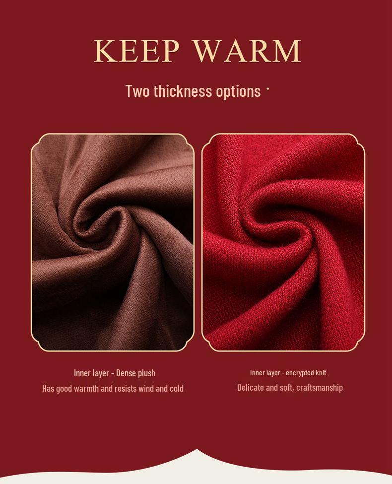 2025 Autumn/Winter Fine Wool Sweater Coat with Fu Character, Fleece-Lined Warm Cardigan for Mid-Aged & Elderly