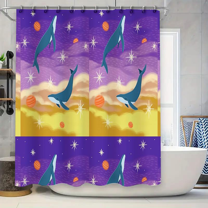 

Ocean Whale Shower Curtain Set Waterproof Sea Life Bathroom Decor Coastal Vibes Nautical Themed Backdrop Artistic Print Home Tex W60H190(CM)-1 Pcs