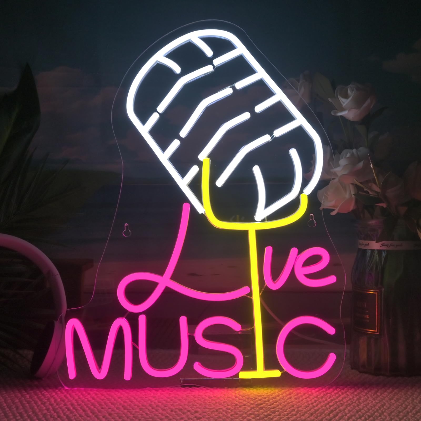 

Live Music Neon Sign Dimmable On Air Led Signs for Wall Decor Microphone Neon Light Sign Bar Music Studio Room Birthday Party