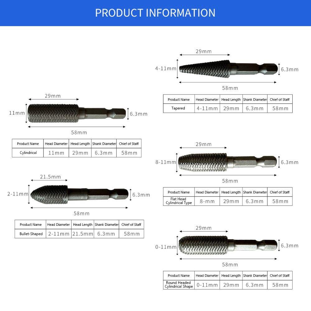 5Pcs/Set 1/4inch Hex Shank Rotary Rasp File Engraving Drill Bits Carving Sanding Grooving