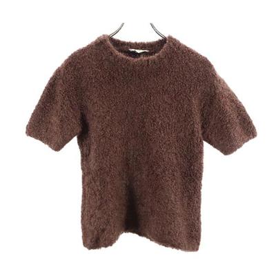 Short Sleeve Sweater L Brown Mohair Blend Knit Women Used