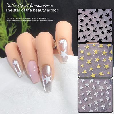 Adesivi per nail art 3D alla moda: Stelle d'oro e d'argento, stelle a cinque punte nere e bianche