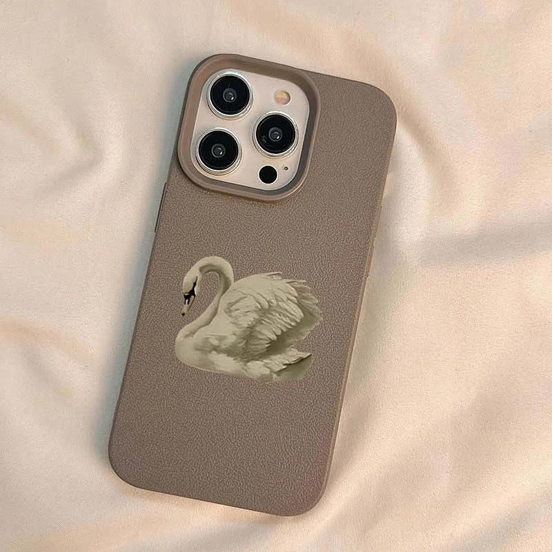 Phone Case For iPhone 16 15 Pro Max 14 13 12 11 Pro Max 16 Plus XS XR X 16e Elegant White Swan Design Soft Cute Shockproof Cover