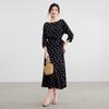 Women's Elegant Floral Nine-Sleeve Midi Tea Dress