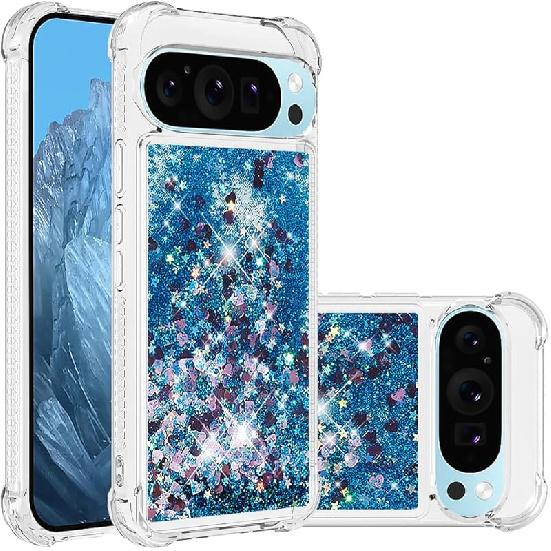 Case for Google Pixel 9/Google Pixel 9 Pro, Glitter TPU Cover Clear Flowing Quicksand with Anti-Fall Bumper Corner Shockproof Girly Case for Google