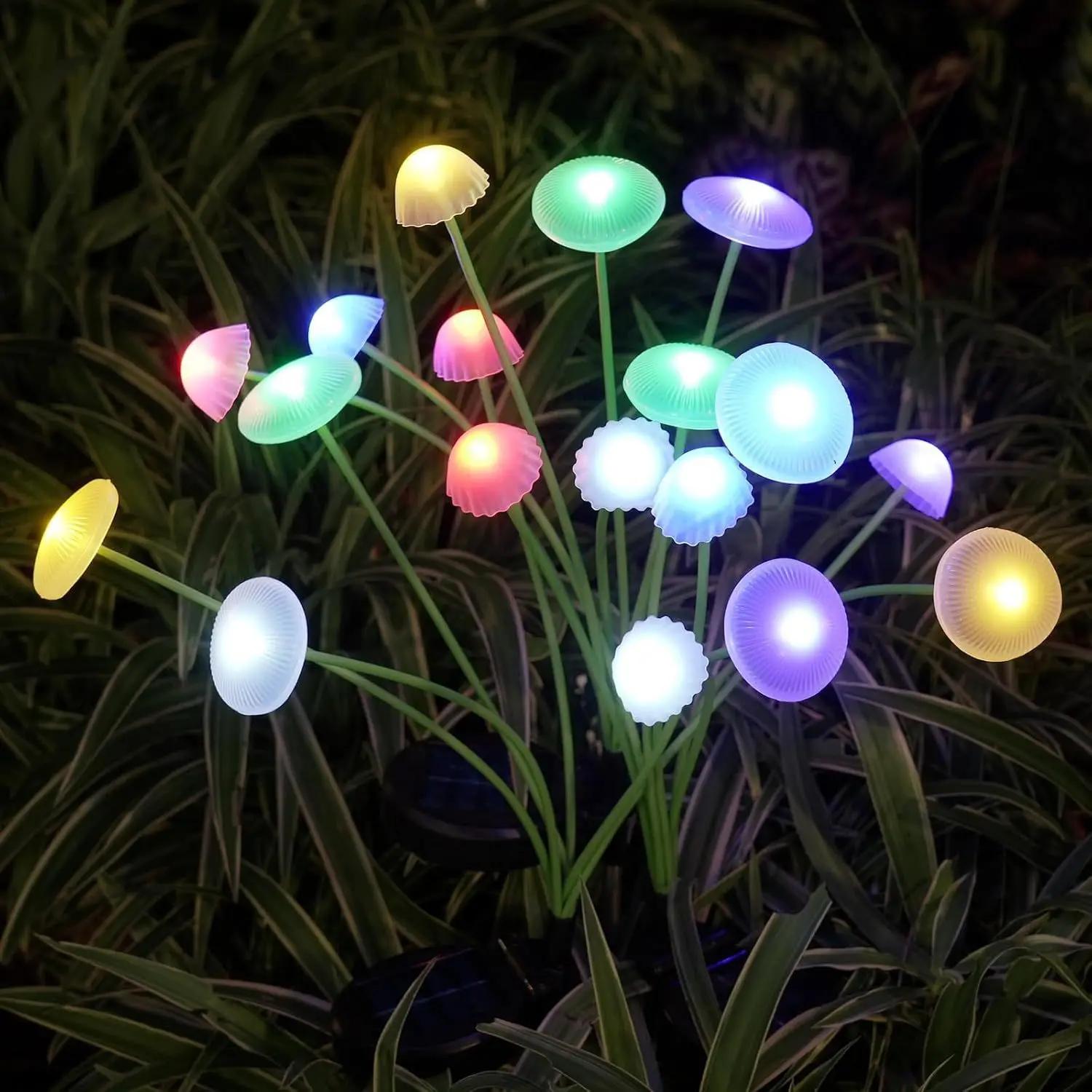 Solar Jellyfish Lights Outdoor Patio Landscape Fiber Optic Ambiance Lights Garden Decoration Mushroom Ground Plug Lawn Lights 1PC