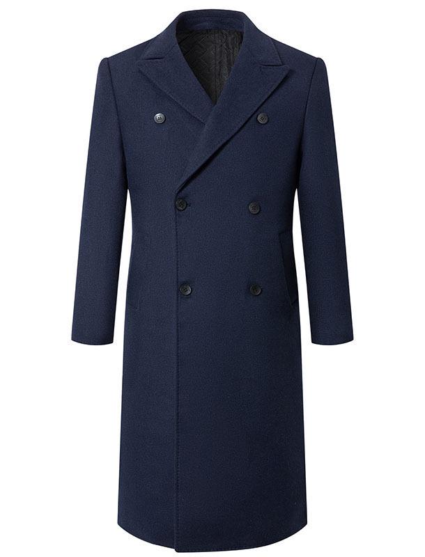 Men's Double-Breasted Wool Coat - Stylish, Cotton-Lined, Thick Mid-Length with Lapel Collar for Autumn/Winter 2025.