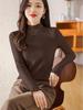 Women's Plus Velvet Half-High Collar Long-Sleeve Fleece Base Layer Top - Autumn/Winter