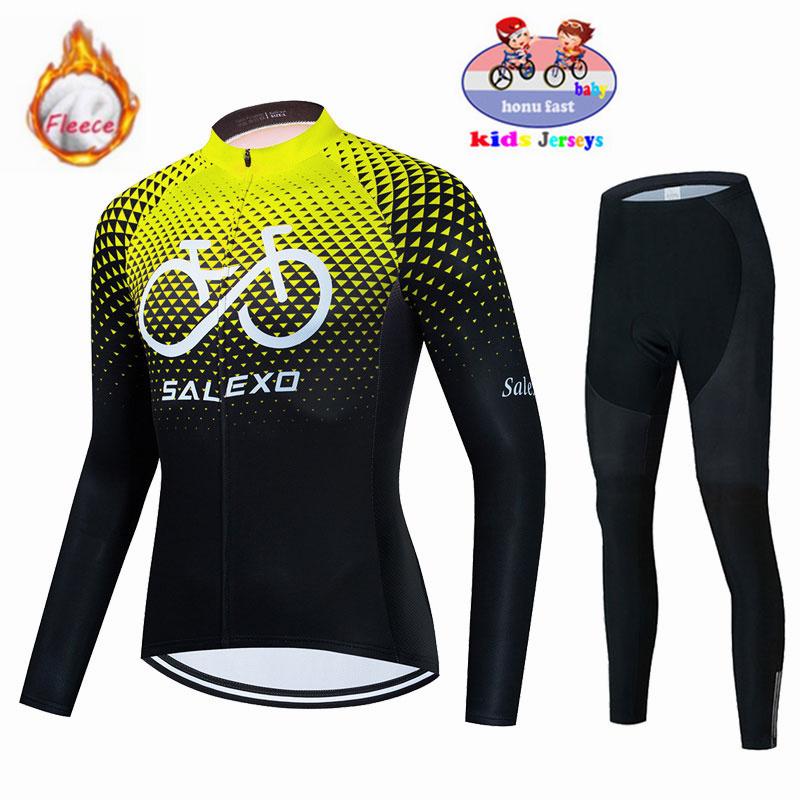 2026 Winter Velvet Warm Cycling Clothing Suit Set Fleece Children's Keep Warm Kids Jersey Bike Suit Jacket Clothes MTB Kids Cycling Trousers Equipage