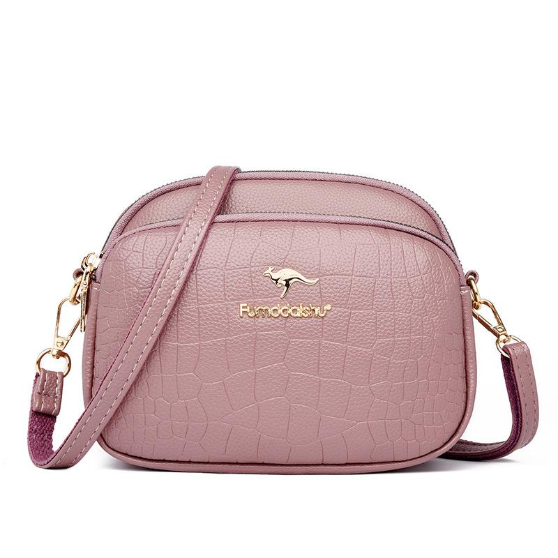 Women's bag fashionable multi-layer embossed large-capacity mobile phone bag trendy women's oblique span bag soft leather small bag