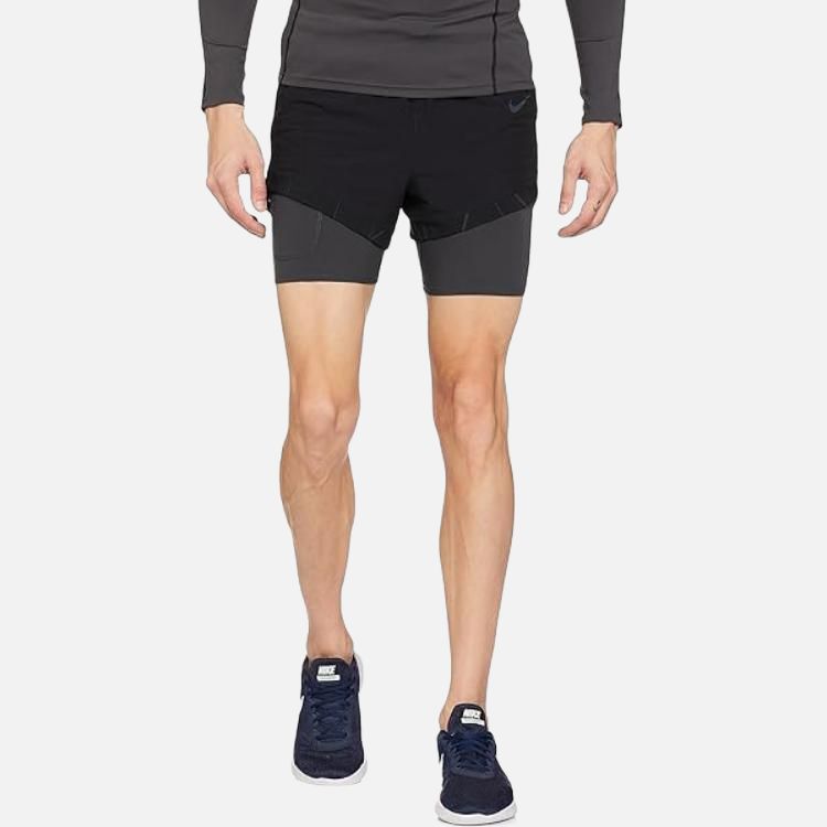 Nike Paneled Logo Two-In-One Straight-Leg Sports Shorts Men Bottoms Black DQ4771-010