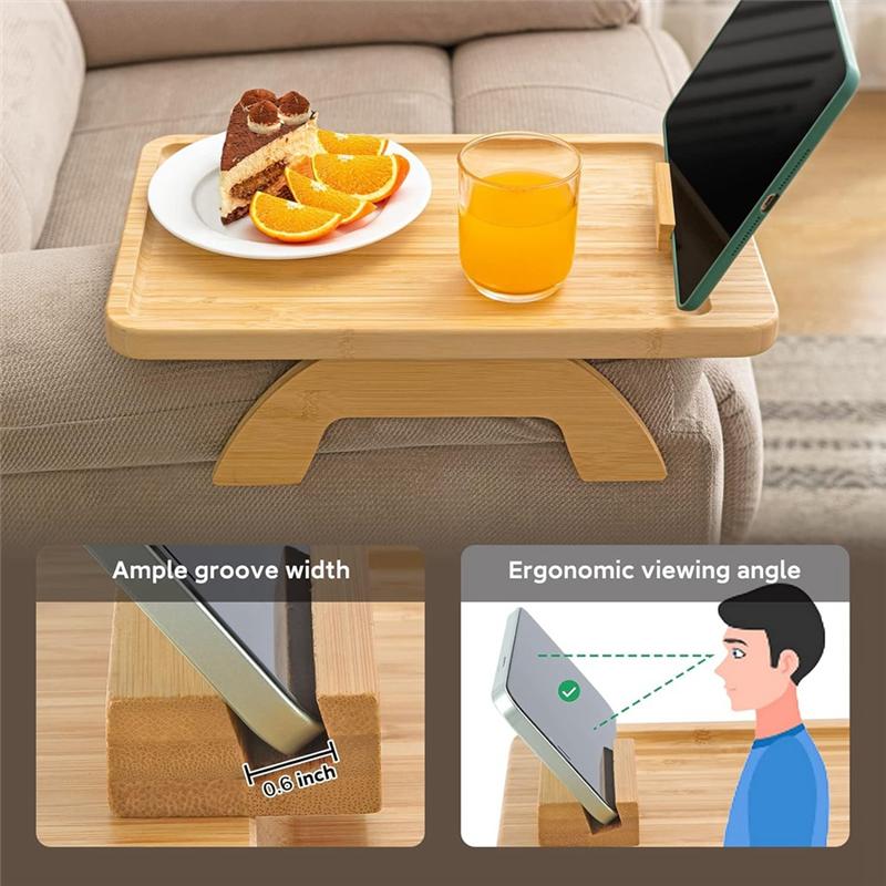 

A55F-Sofa Clip On Side Table For Wide Couches Arm, Foldable Couch Tray With 360° Rotating Phone Holder For Eating/Drinks