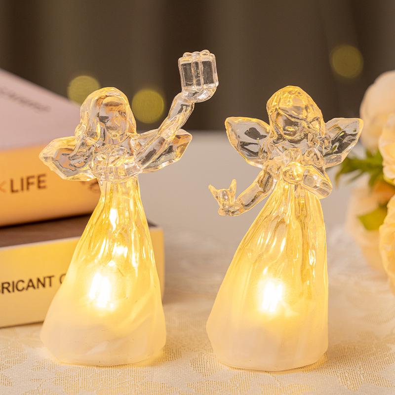 LED Luminous Little Angel Ornament - Plastic Imitation Crystal Cartoon Decorative Night Light with Soft Glow