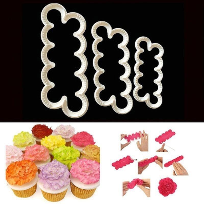 3 Pcs/set Rose Flower Cake Molds Plastic White Rose Flower Fondant Cutter Cake Decorating Molds Biscu