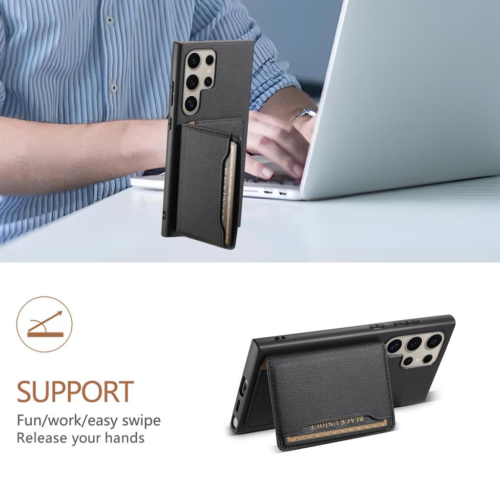 For Samsung Galaxy S25 Ultra Case with Card Slots Kickstand Calf Texture Leather Phone Back Cover