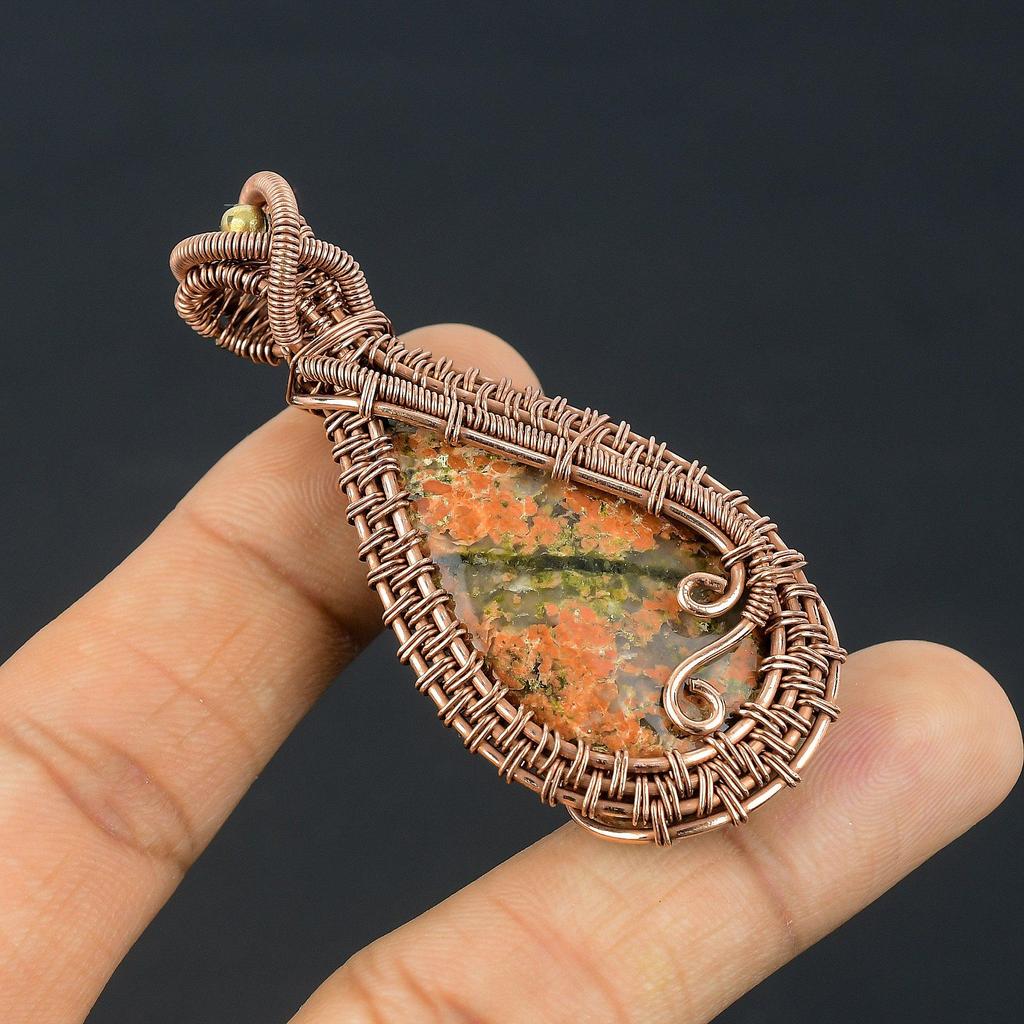 Unakite Pendant, 999 Copper Wire Wrapped Jewelry, Gemstone Jewelry Pendant, Handmade Wedding Gift Jewelry