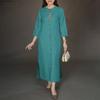 Women Casual Round Neck Solid Color Long Sleeve Loose Dress