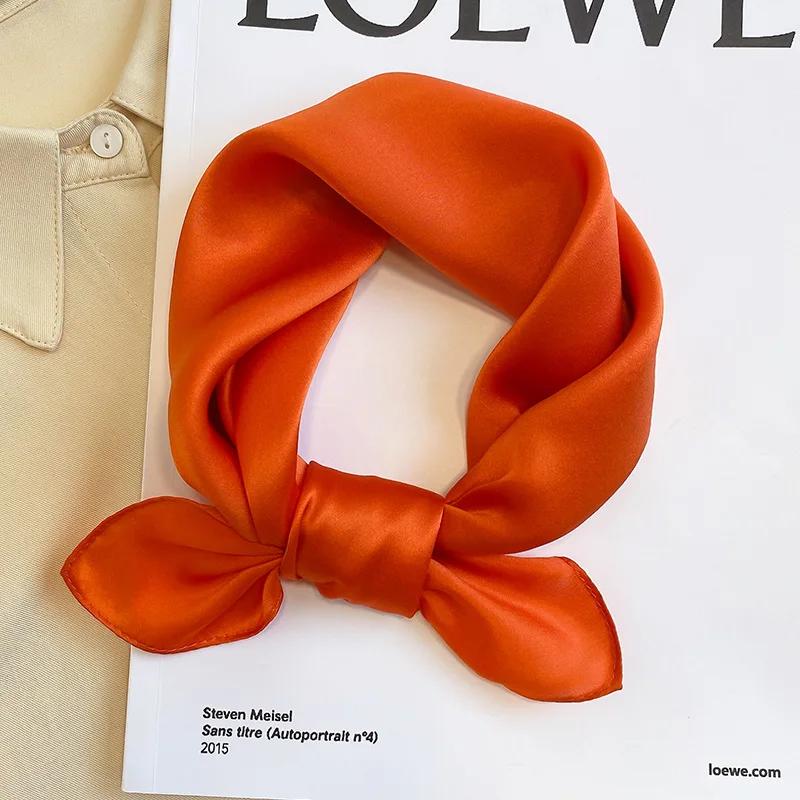 Solid Color 100% Nature Silk Square Scarfs for Women Neck Ties Foulard Neckerchief Hairband Hands Bag Ribbons Headband Gift