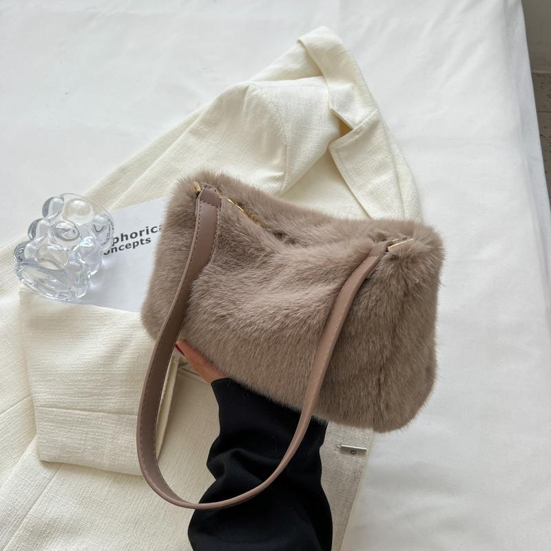 Plush Small Square Bag Autumn Winter New Versatile Simple Crossbody Bags  Vintage Solid Color Female Single Shoulder Purse