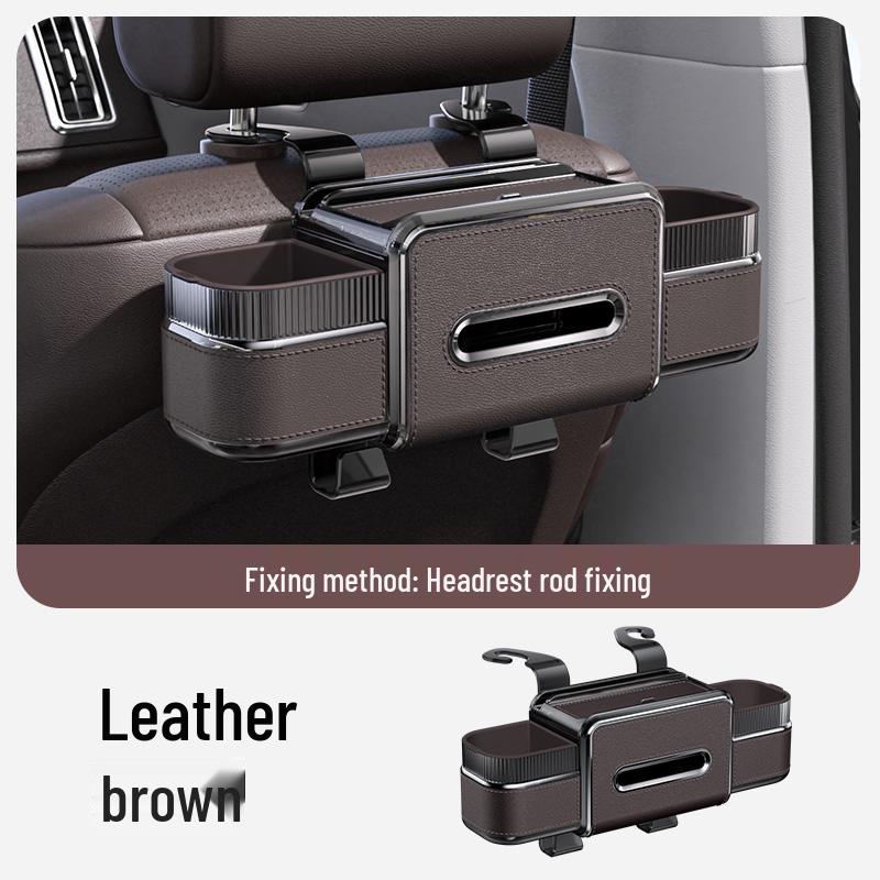Car Rear Seat Makeup Mirror & Tissue Box Organizer with Cup Holder