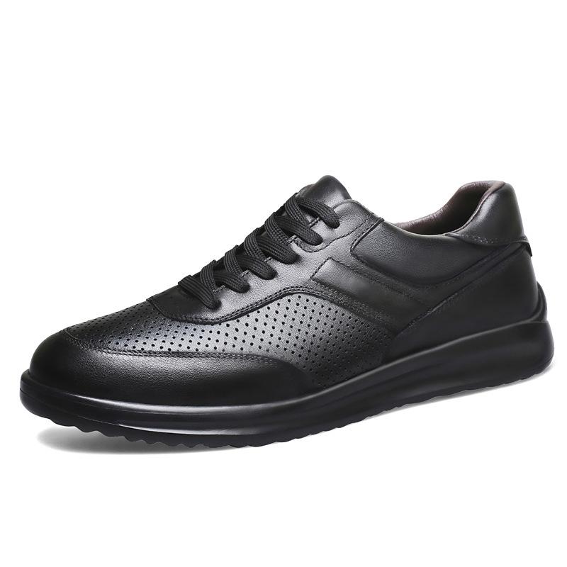 Men s Black Genuine Leather Soft Sole Lace-up Casual Breathable Business Shoes Size 43
