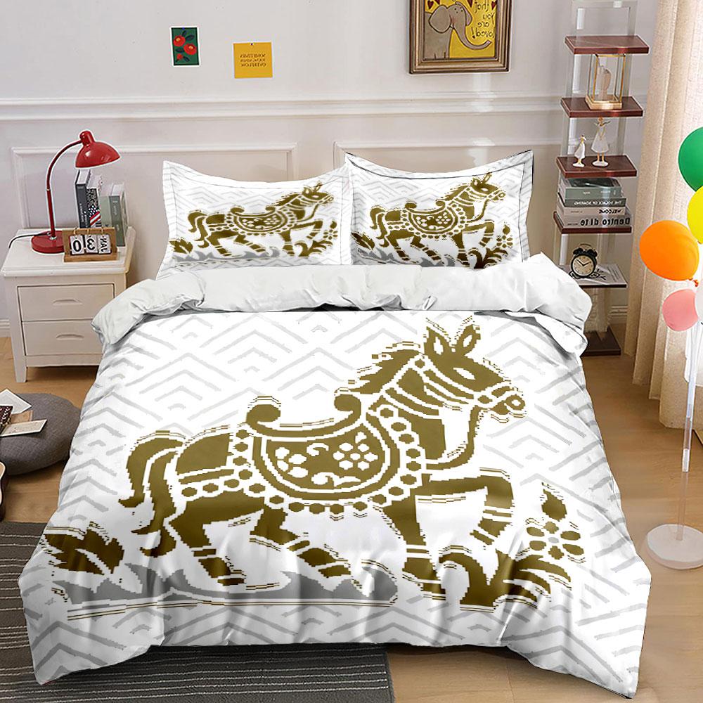 Golden Ornate Trotting Horse. Bedding Sets Duvet Covers Pillowcases(1* Duvet Cover 2* Pillowcases Without Duvet Insert)