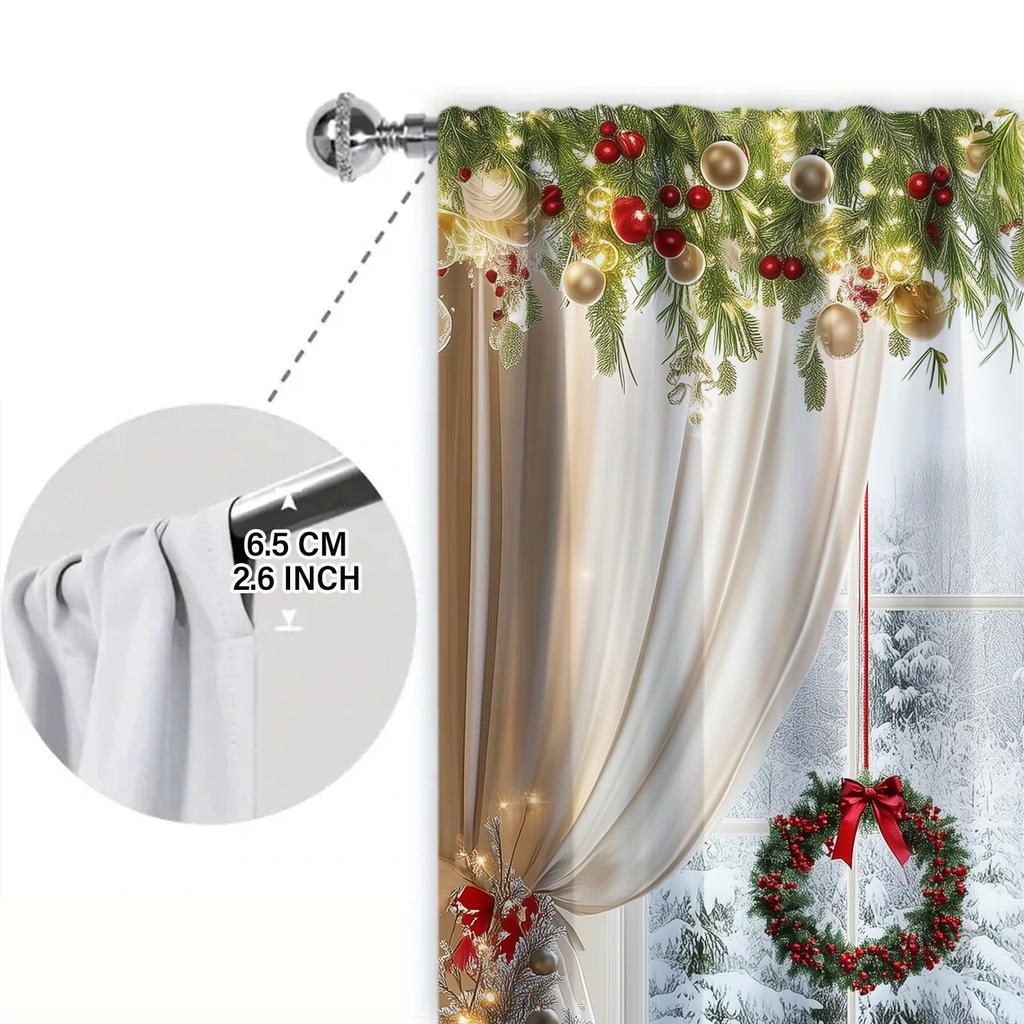 Set Of 2 Christmas Window Printed Curtain Home Decor Treatment Bedroom Office Kitchen With Rod Pocket Polyester Ideal For