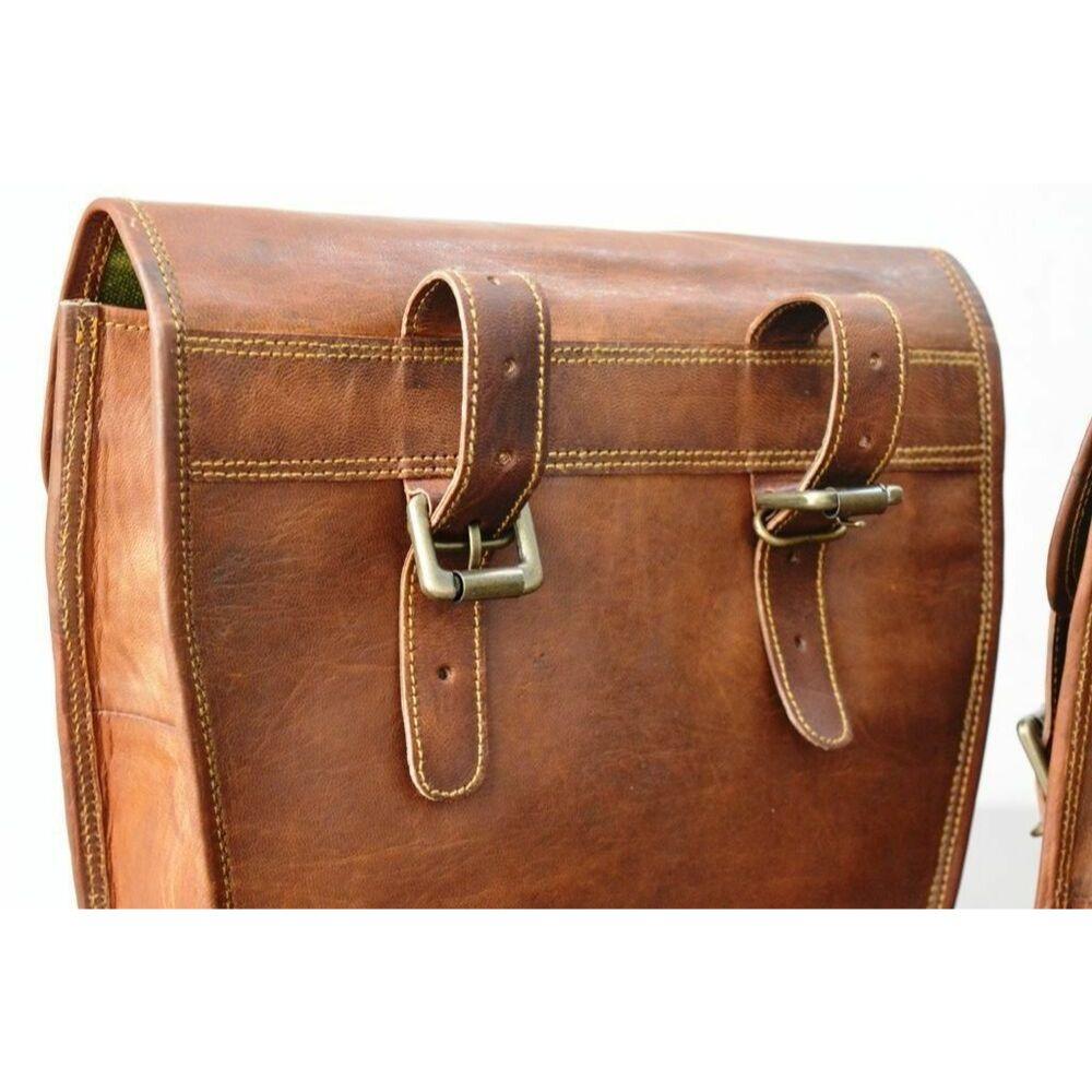Genuine Goat Leather Motorcycle Saddle 2 Brown Panniers Saddlebags Pannier Bags
