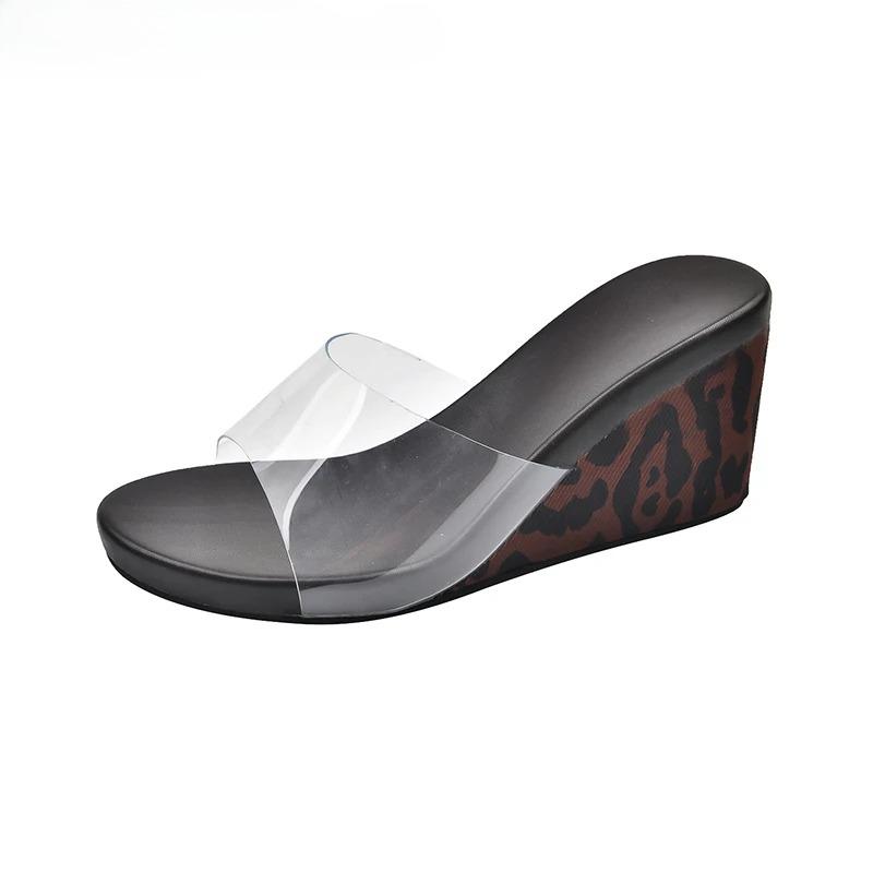 Fashion PVC Transparen Wedges Heel Women's Slipper Summer Open Toe High Heels Banquet Party Slide Shoes