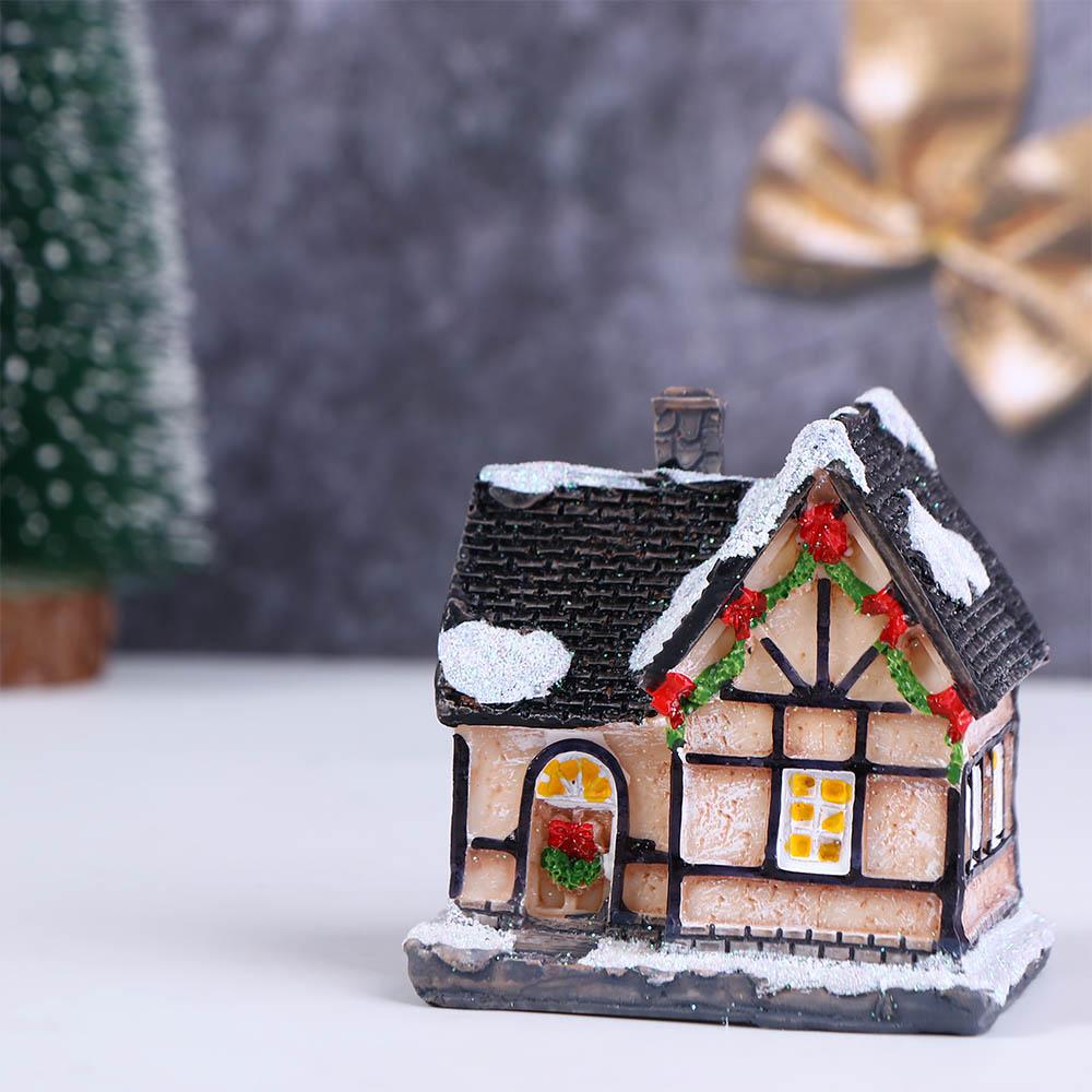 New Year Figurine Mini Miniatures Resin Craft Village House LED Light Christmas Decoration Ornament