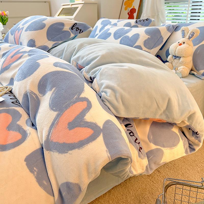 Ins Verdickter Milchsamt Vierteiliges Set Warmer Korallensamt Tagesdecke Bettbezug Flanellbettwäsche