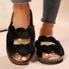 Women's Plush Fuzzy Slippers Home Fur Open-Toe Slides Autumn Winter Indoor Silent Comfort EVA Soft-Soled Bedroom Warm Flip Flops