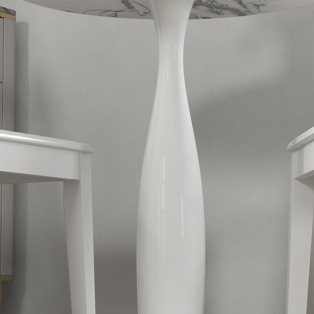 Round Dining Table, Powder-Coated Steel, MDF with Melamine, Non-Slip Feet, 70 X 74 Cm, White