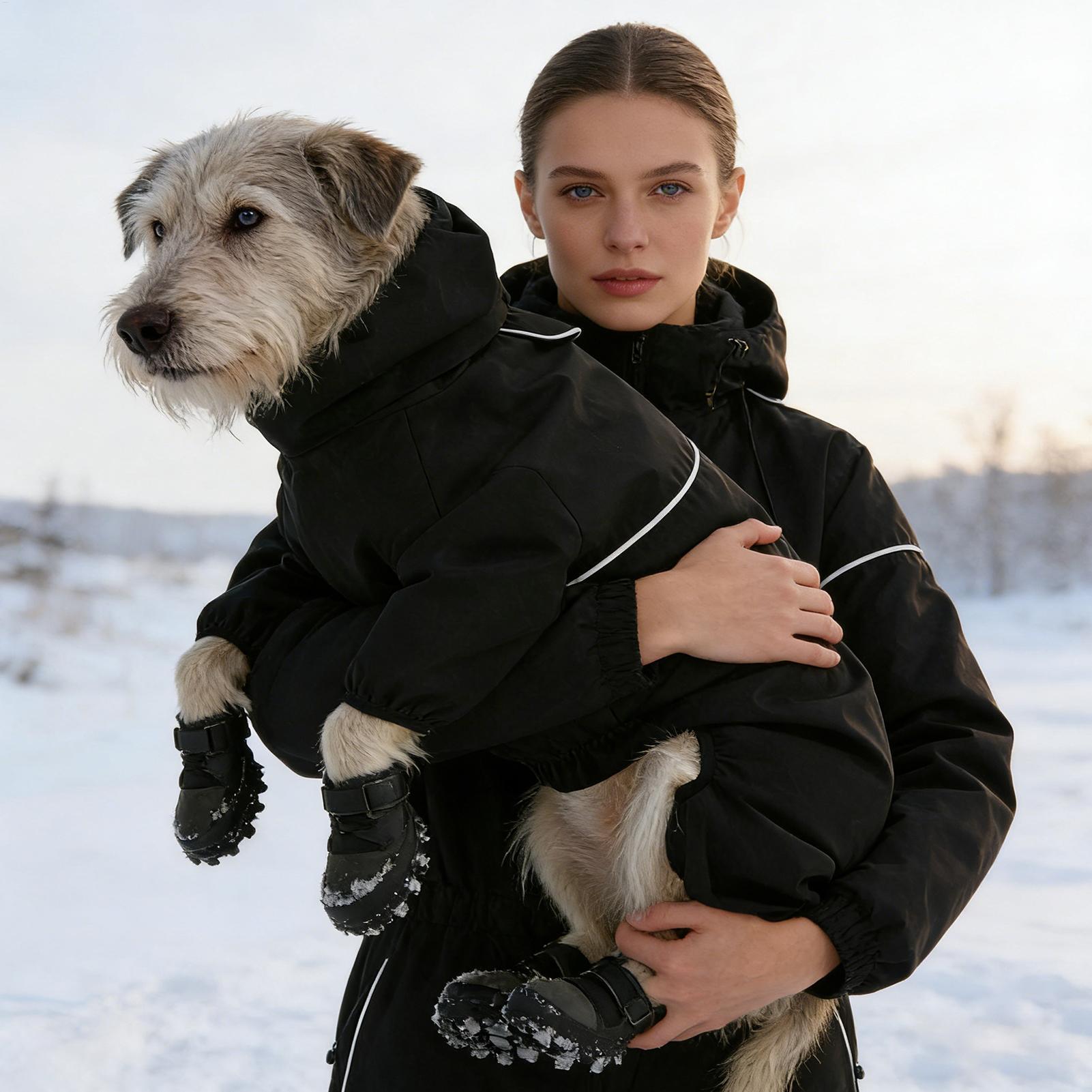 Waterproof Dog Jumpsuit Black Reflective Dog Raincoat Rompers Autumn Winter Dog Raincoat For Pet Dogs Clothes nero