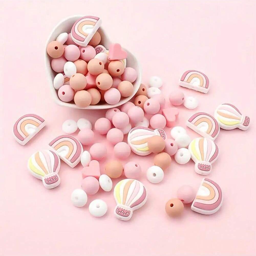 18PCS Rainbow Balloon Silicone Bead Set Suitable for Finger Making DIY Handmade Art Accessories Necklace Bracelet Bead Pen