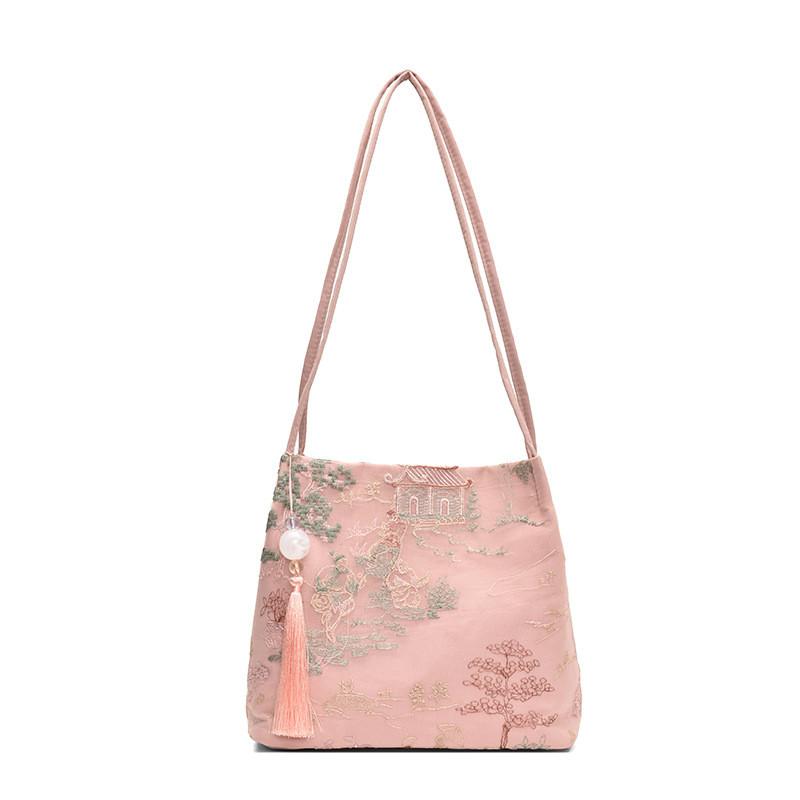 Chinese Style Fashion Bucket Bag With Embroidery For Daily Use