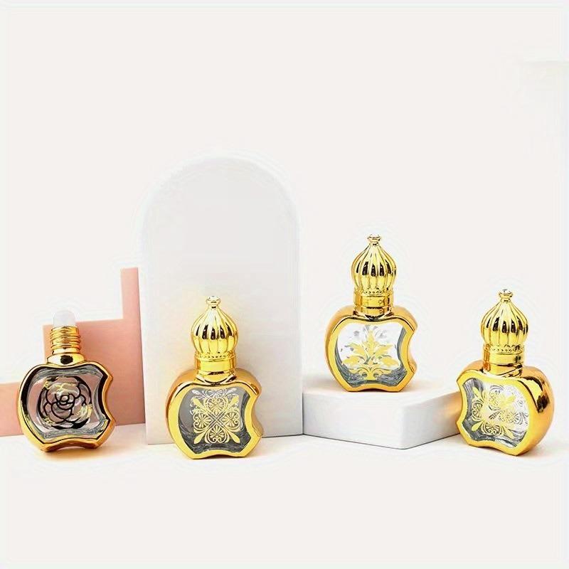 4pcs/set 6ml Luxury Golden Essential Oil Roller Bottle Refillable Perfume Bottle Glass Roll-On Essential Oil Bottle Cosmetics